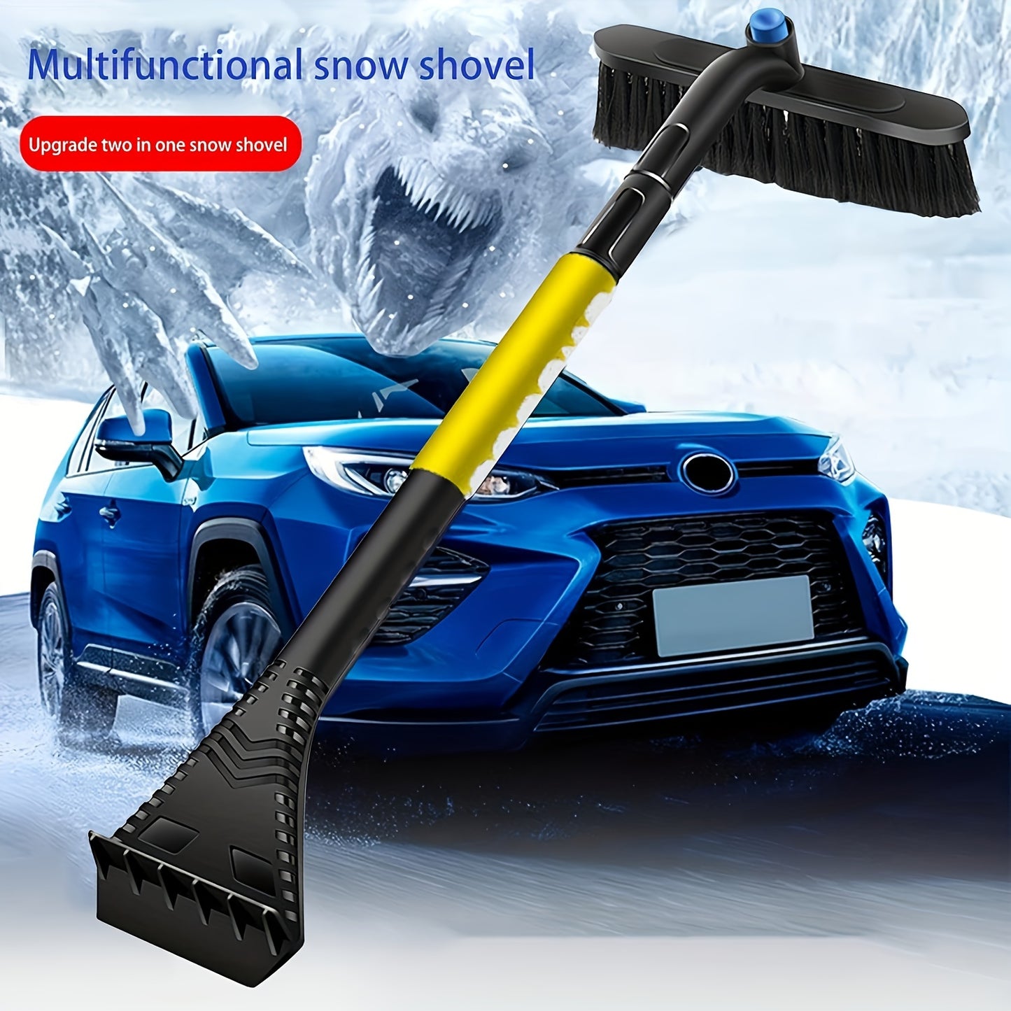 26-inch 3-in-1 Automotive Telescopic Snow Shovel and Brush for Cars SUV Trucks, Removable Scratch-Free Snow Shovel with Ergonomic Foam Handle, Swivel PVC Brush Heads for Car Windshield PVC Brush