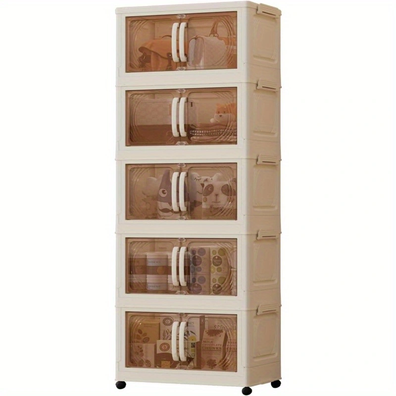 5-Layer Stackable Storage Box, 17.7x10.2x38.6,Small Size Folding Storage Box Containers With Wheels for Home Office Kitchen