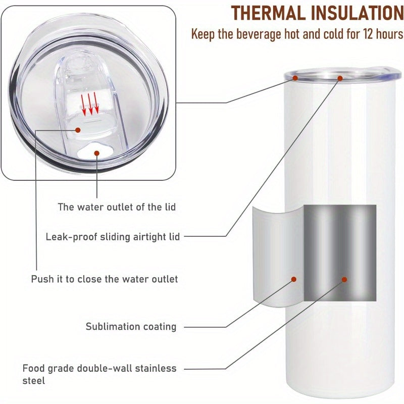 15oz Slim Sublimation Tumblers with Straws, Stainless Steel Double-Wall Insulated, Straight Skinny Design - Ideal for DIY Projects & Tumbler Press Machines, Beverage Container|Modern Drinkware|Insulated Drinkware