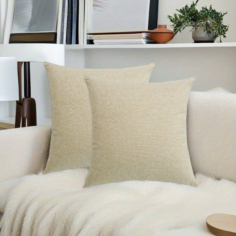 Set of 4 Soft Natural Linen Square Pillow Covers - Ideal for Sofa, Couch, Bed & Chair Decoration