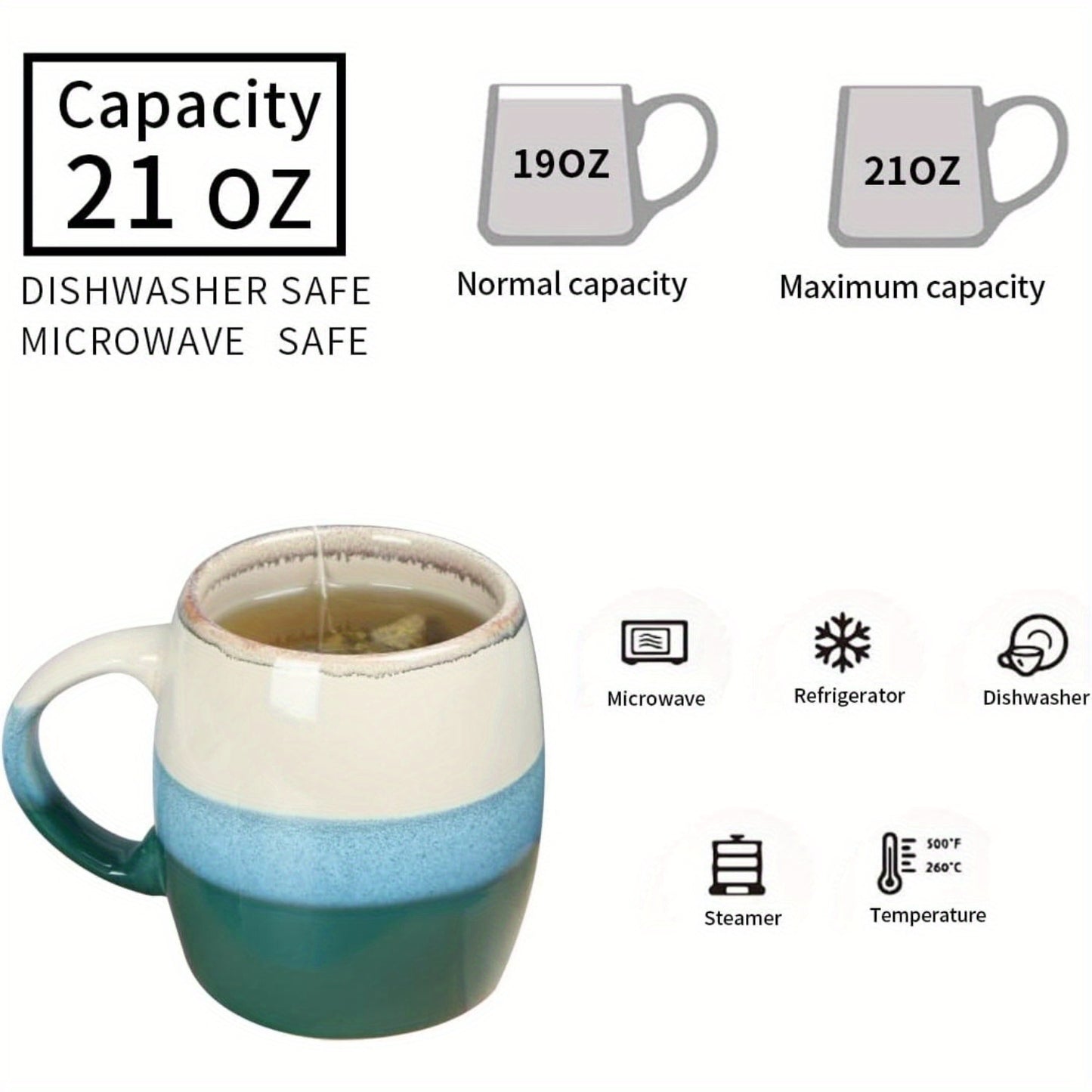 18 oz Large Pottery Coffee Mugs, Handmade Green Pottery Mug for Office and Home, Dishwasher and Microwave Safe