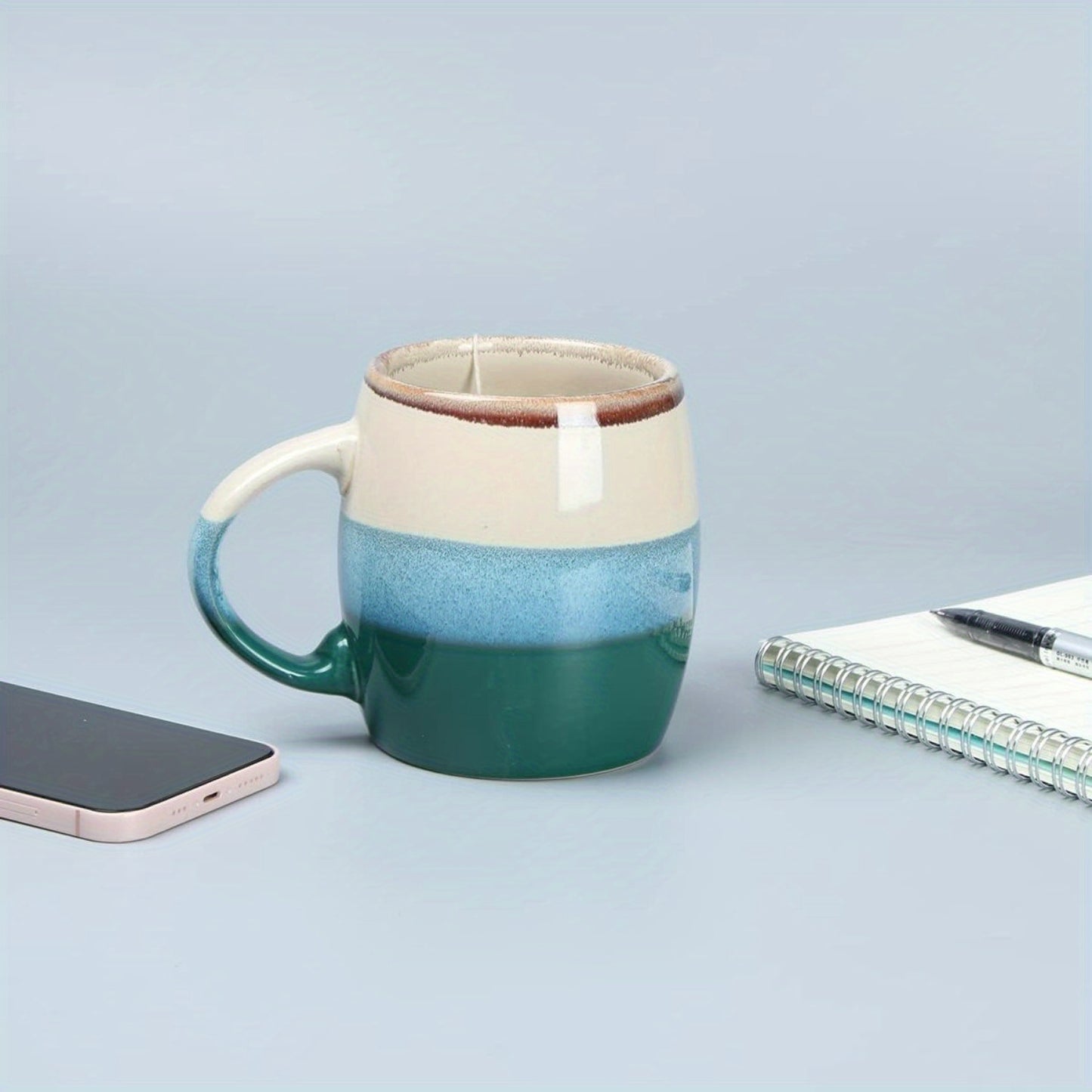 18 oz Large Pottery Coffee Mugs, Handmade Green Pottery Mug for Office and Home, Dishwasher and Microwave Safe