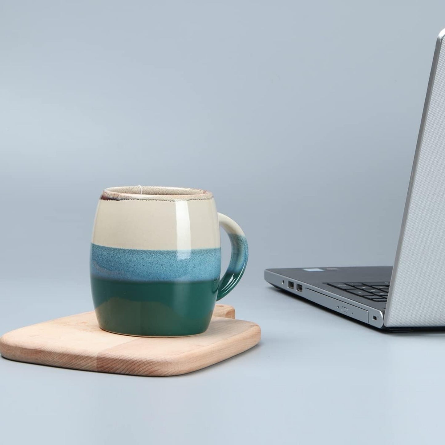 18 oz Large Pottery Coffee Mugs, Handmade Green Pottery Mug for Office and Home, Dishwasher and Microwave Safe