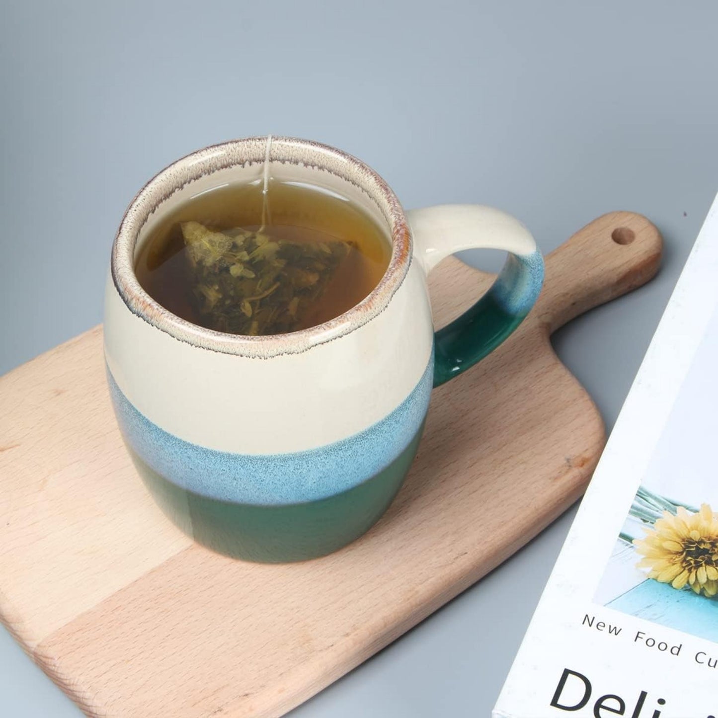 18 oz Large Pottery Coffee Mugs, Handmade Green Pottery Mug for Office and Home, Dishwasher and Microwave Safe