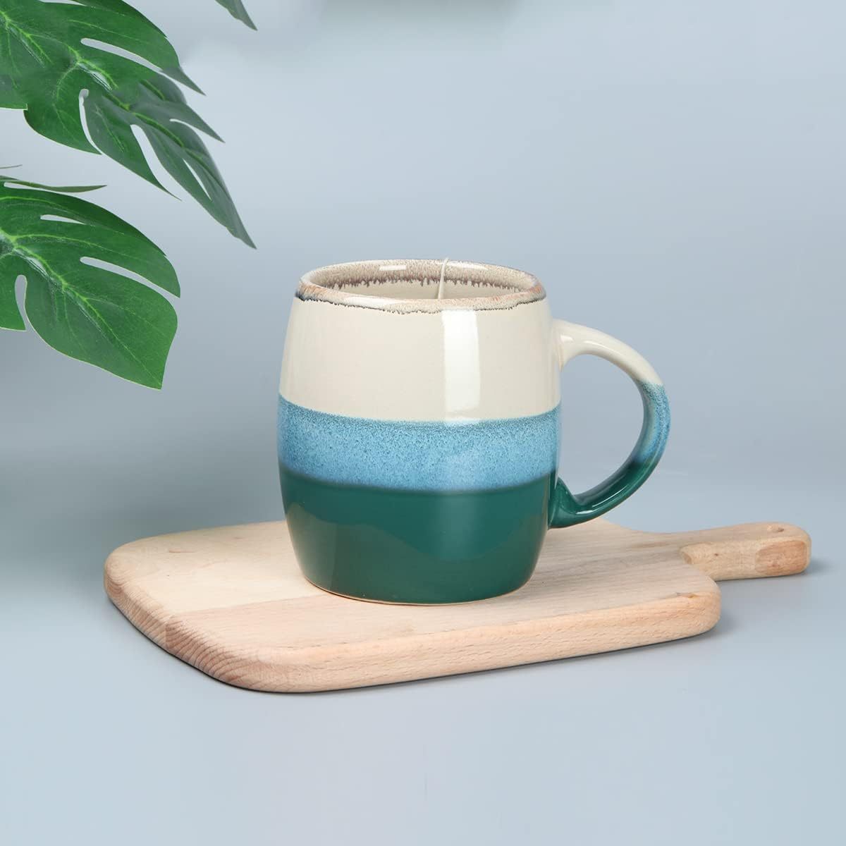 18 oz Large Pottery Coffee Mugs, Handmade Green Pottery Mug for Office and Home, Dishwasher and Microwave Safe
