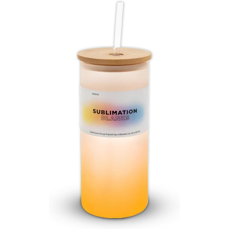 Sublimation Frosted Glass Tumbler, Perfect Frosted Glasses18 oz. with bamboo lid straws