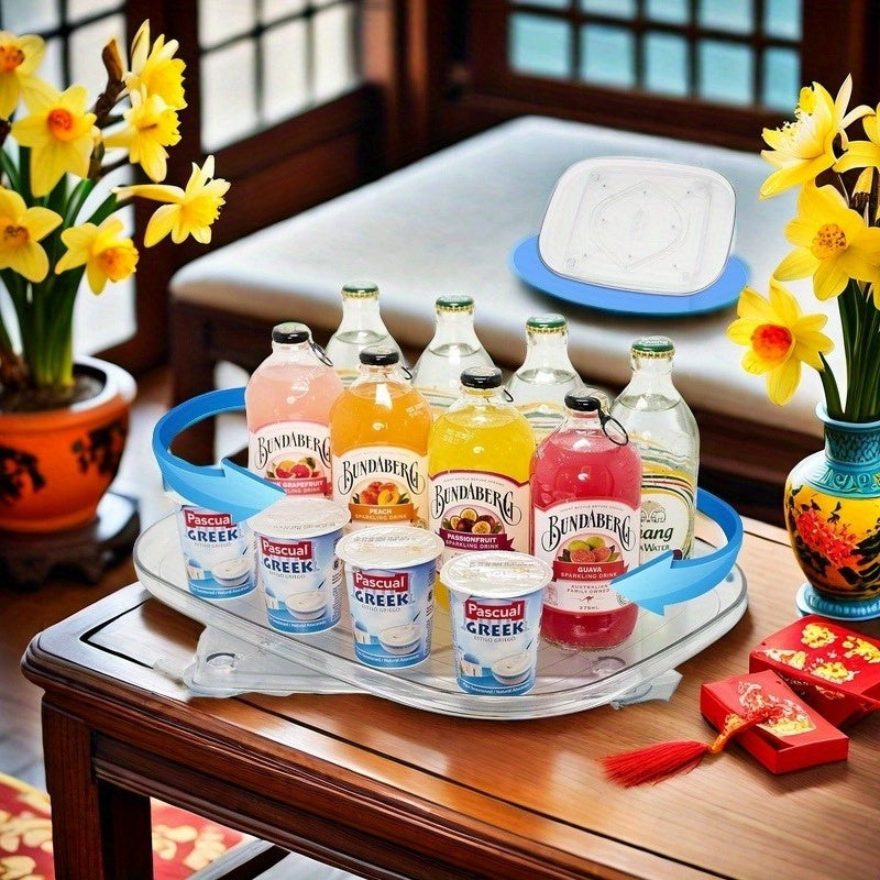 Transparent Fridge Organizer Tray with Stand -pads: Keep Drinks & Dairy Neat in Your Refrigerator