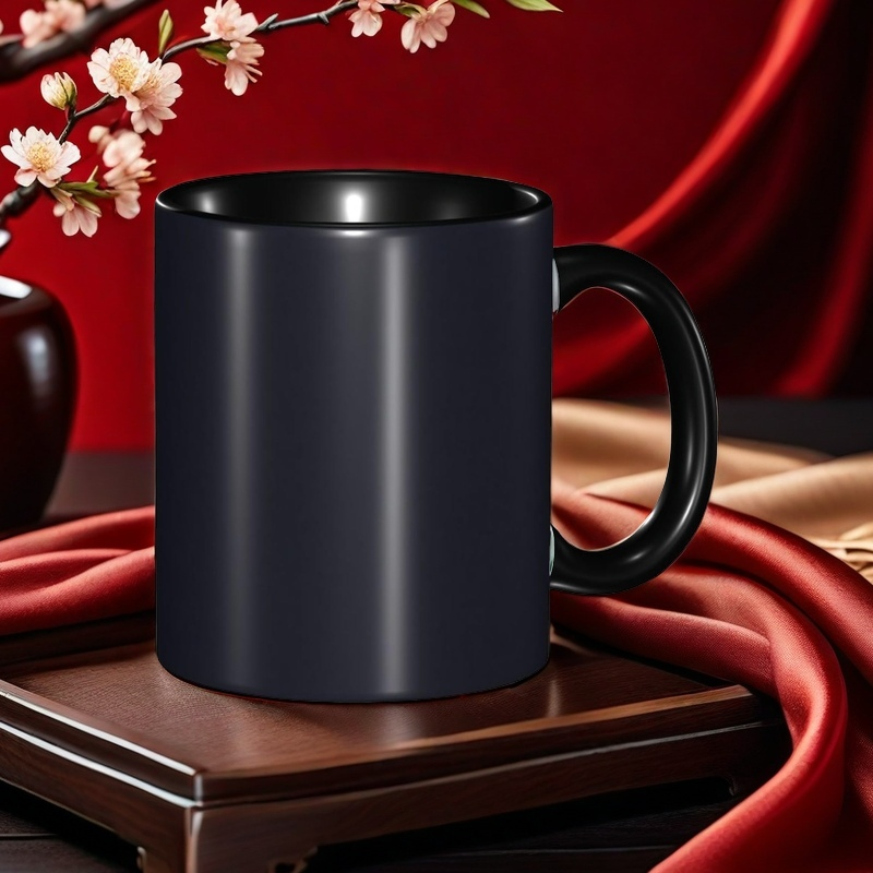 Black solid color coffee cup, large capacity black mug, suitable for both coffee and tea.