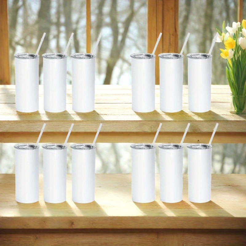 15oz Slim Sublimation Tumblers with Straws, Stainless Steel Double-Wall Insulated, Straight Skinny Design - Ideal for DIY Projects & Tumbler Press Machines, Beverage Container|Modern Drinkware|Insulated Drinkware