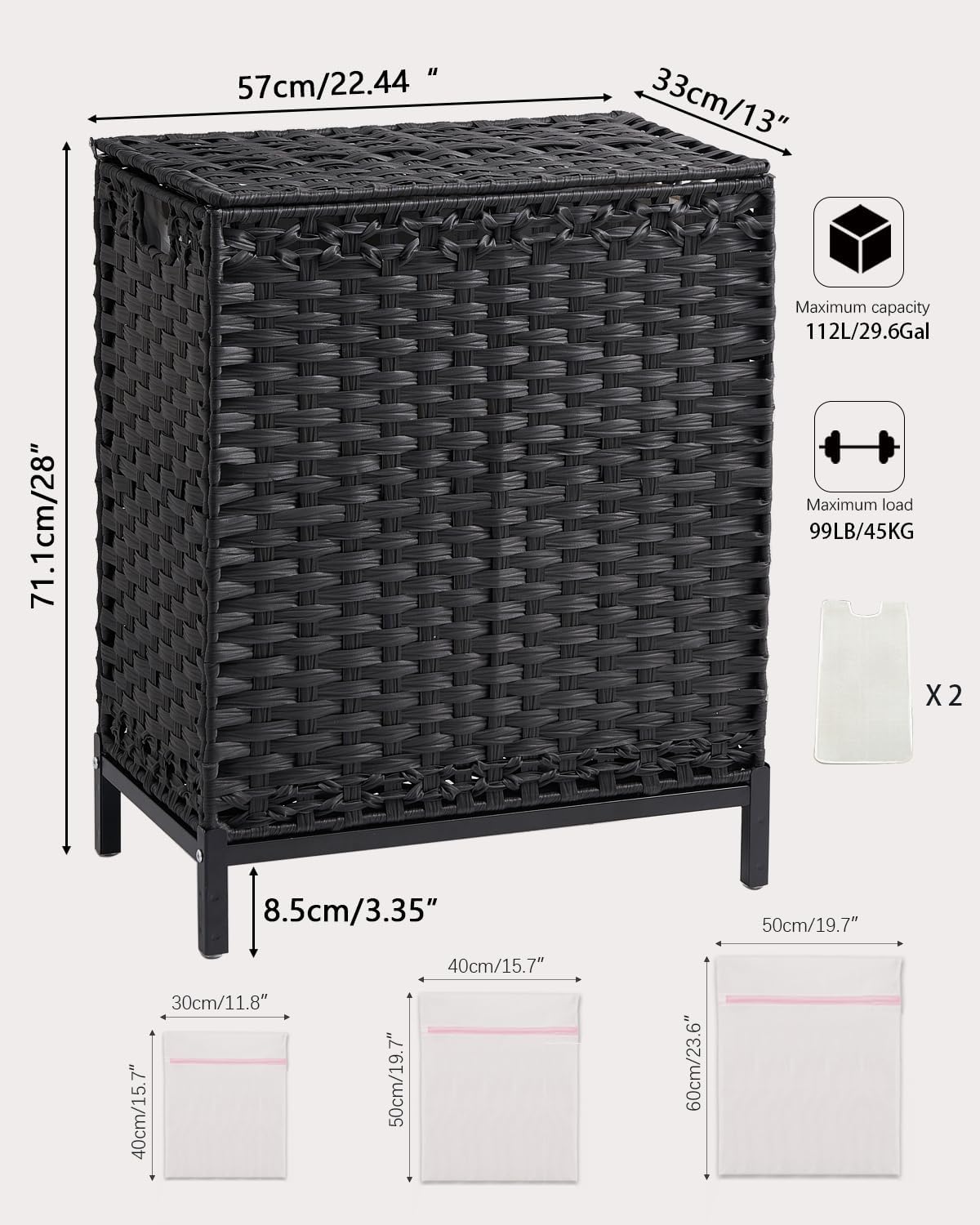 Laundry Hamper with 2 Removable Liner Bags