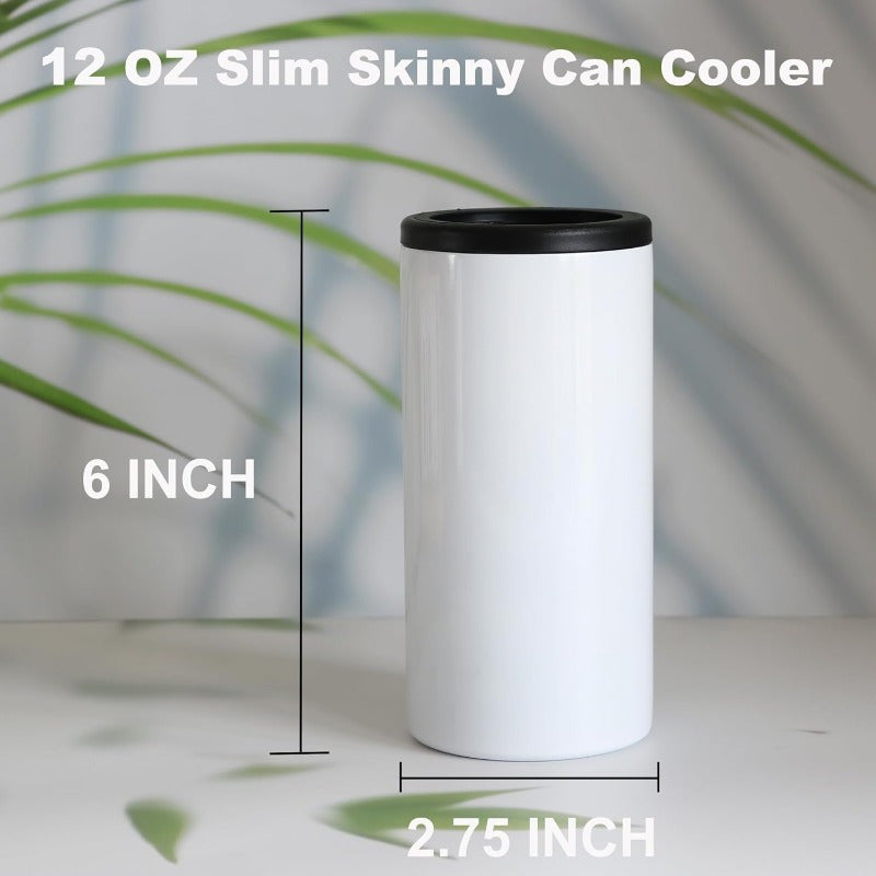 1 Pack 12oz Sublimation Slim Skinny Can Cooler Stainless Steel Double Wall Insulated Skinny Beer Can Holder Sublimation Tumbler Beer Can Cooler