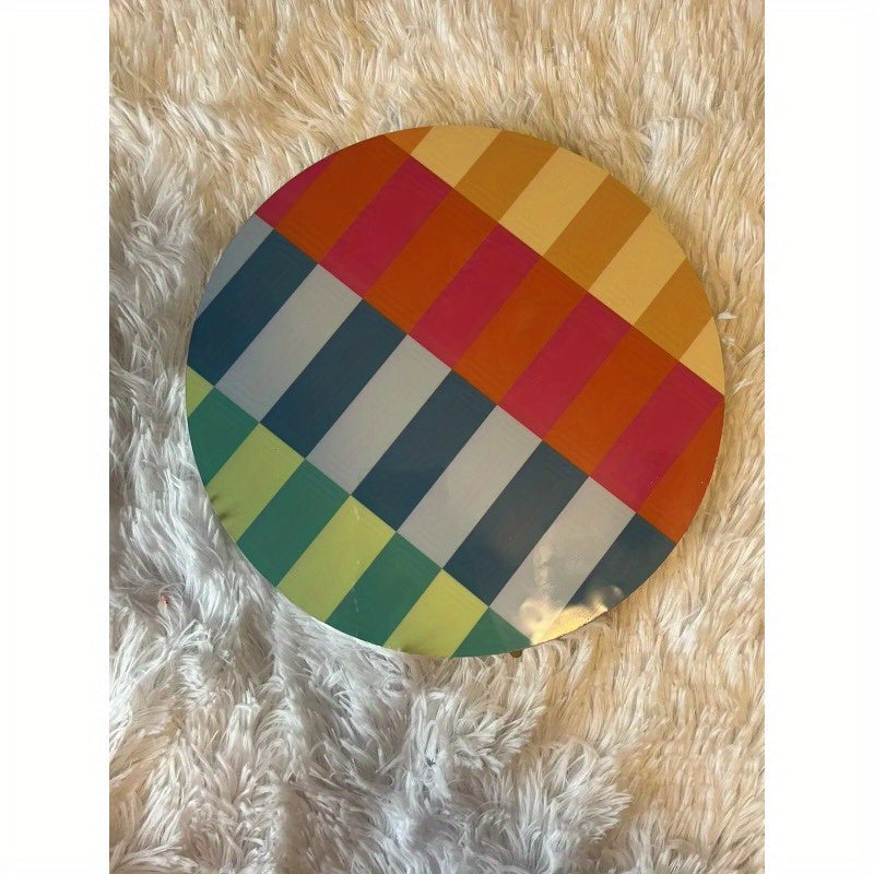 Vibrant Multicolored Checkered Round Tray - Ideal for Home & Party Use