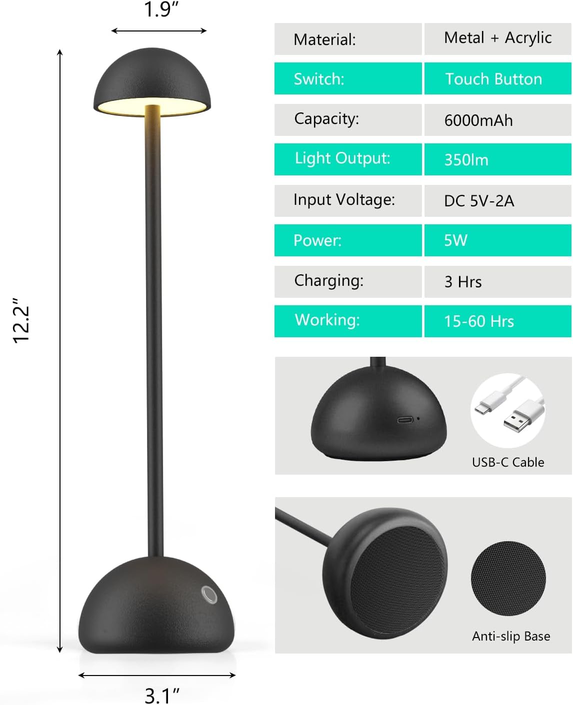 【Modern Style】Minimalist Black Desk Lamp - Adjustable Brightness, Ideal for Home & Office Lighting