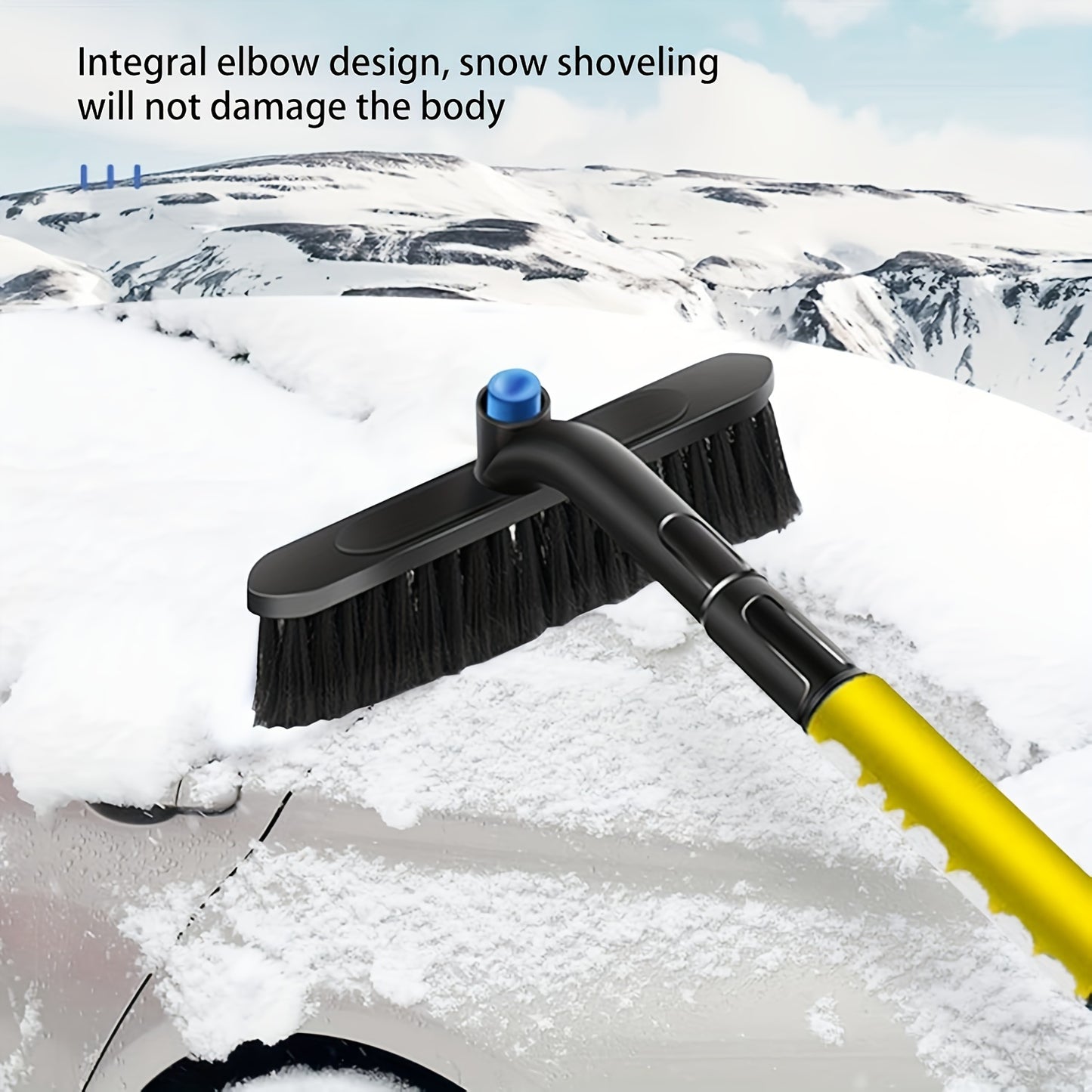 26-inch 3-in-1 Automotive Telescopic Snow Shovel and Brush for Cars SUV Trucks, Removable Scratch-Free Snow Shovel with Ergonomic Foam Handle, Swivel PVC Brush Heads for Car Windshield PVC Brush