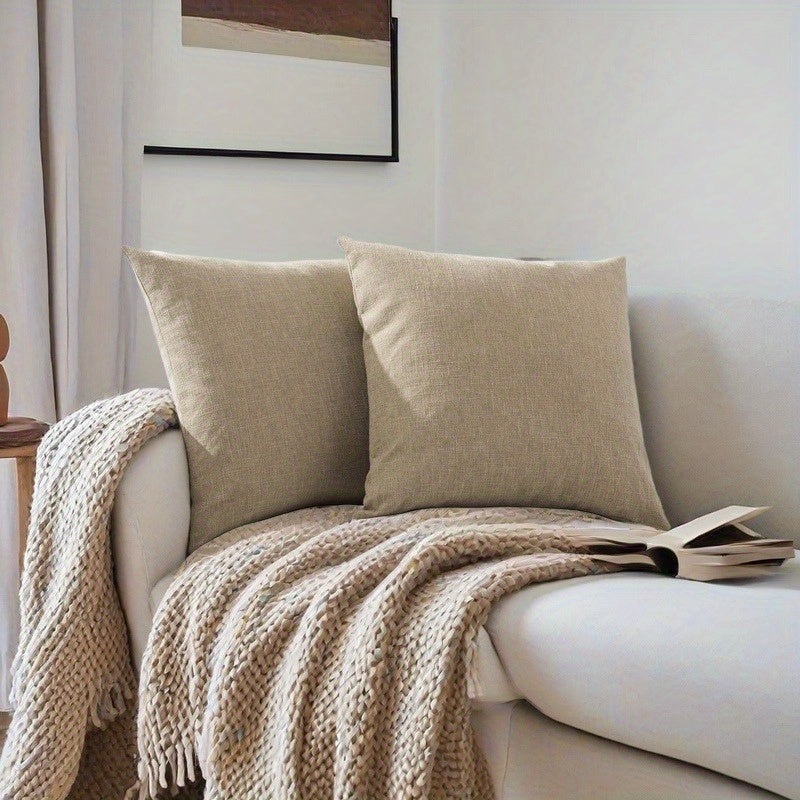 Set of 4 20x20 Inch Deep Khaki Soft Linen Pillow Covers - Farmhouse Boho Style with Retro Elements, Ideal for Sofa, Couch, Bedroom Décor - Natural Material, Soft & Skin - Friendly