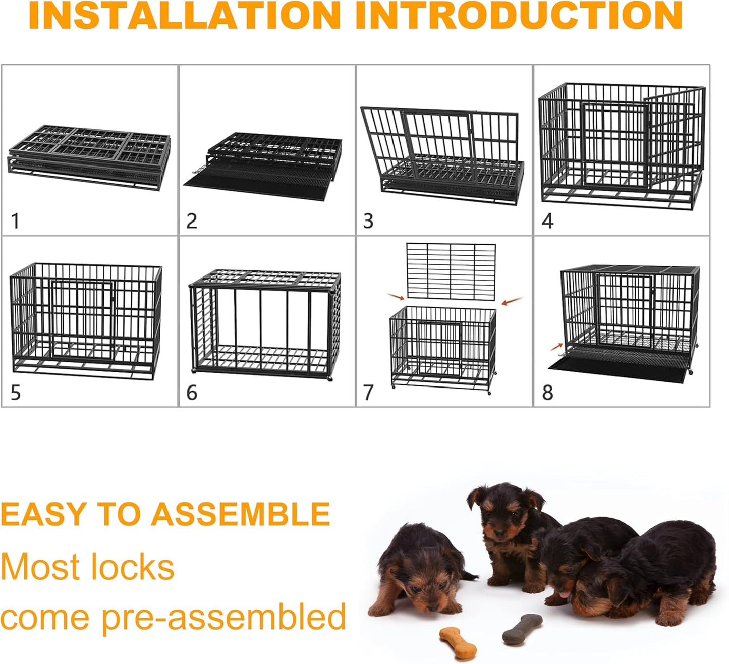 Sturdy Black Metal Dog Cage with Open - Top & Front Door - Ideal Pet Enclosure