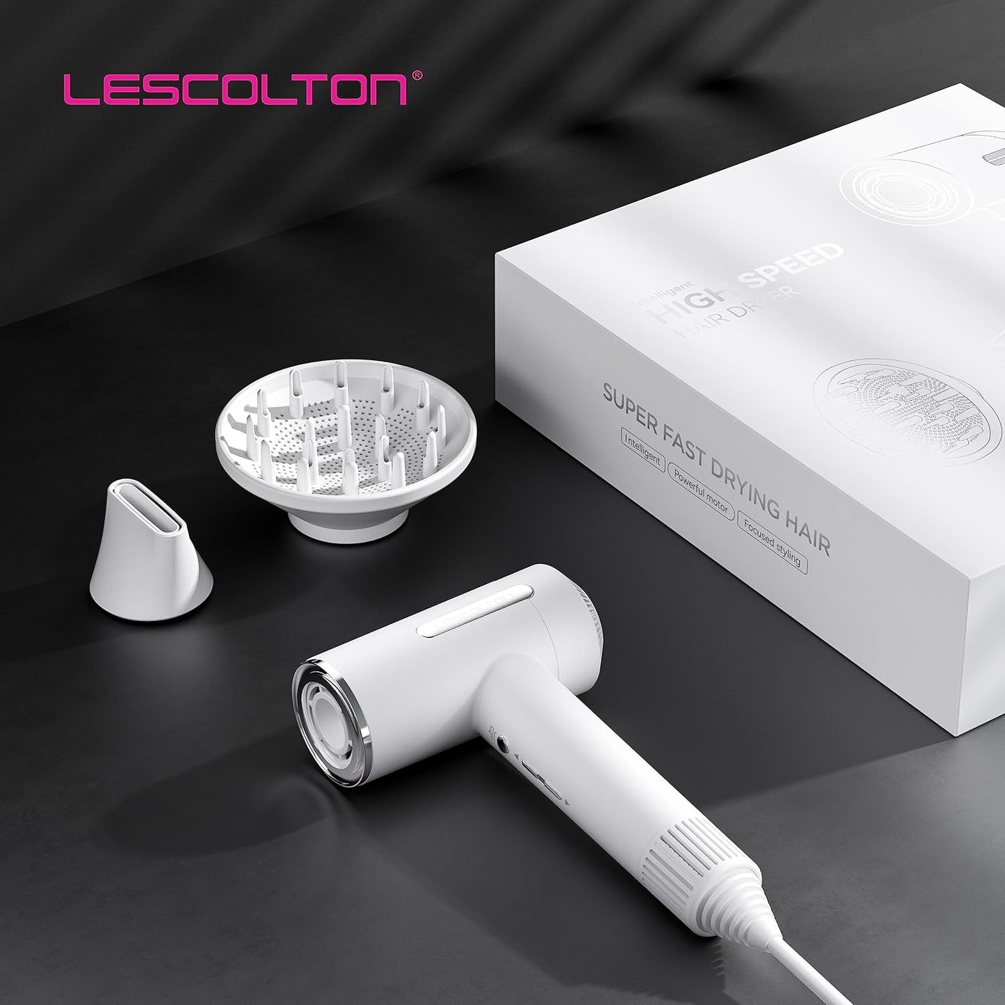 Lightweight Ionic Blow Dryer 110, 000 RPM Brushless Motor 1400W Powerful High Speed, Diffuser & LED Display, 3 Air Speeds for Fast Drying, Low Noise for Home Travel