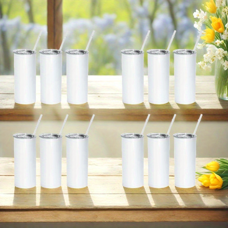 15oz Slim Sublimation Tumblers with Straws, Stainless Steel Double-Wall Insulated, Straight Skinny Design - Ideal for DIY Projects & Tumbler Press Machines, Beverage Container|Modern Drinkware|Insulated Drinkware
