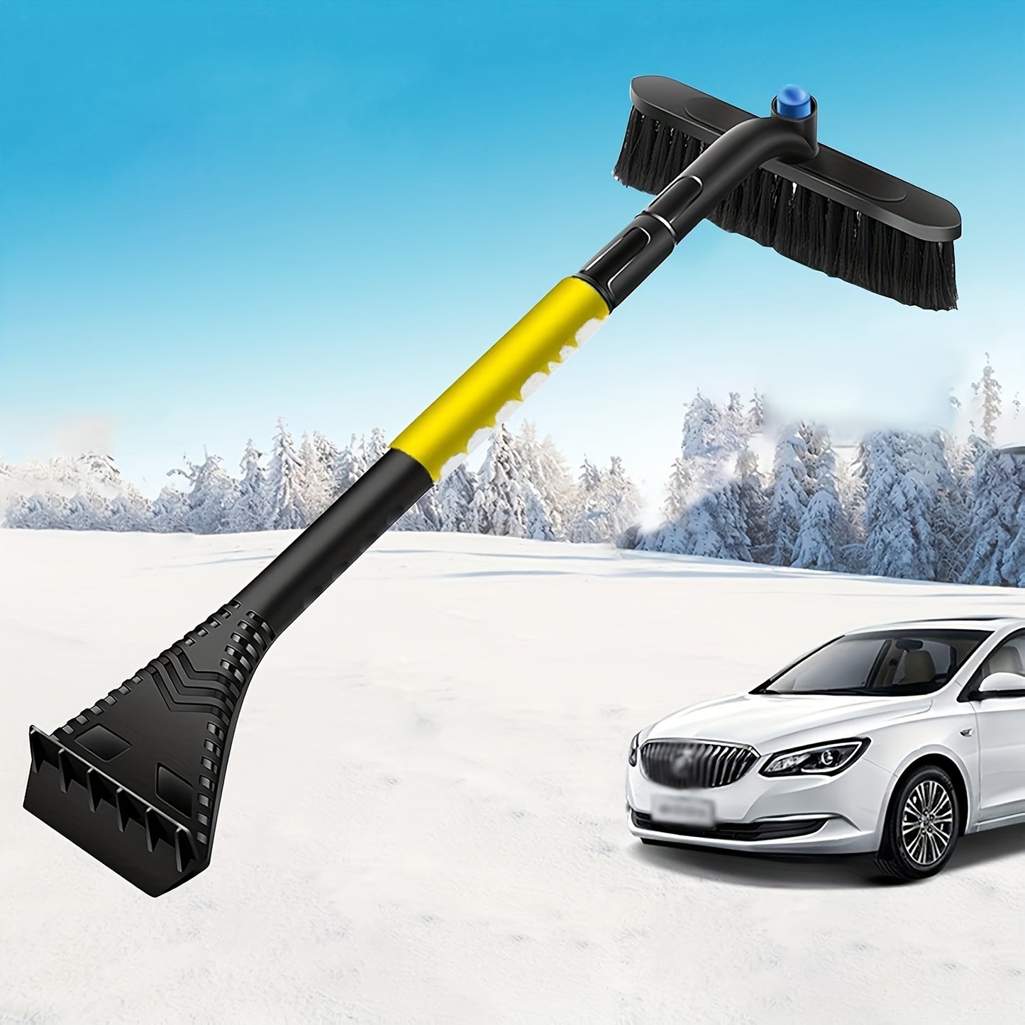 26-inch 3-in-1 Automotive Telescopic Snow Shovel and Brush for Cars SUV Trucks, Removable Scratch-Free Snow Shovel with Ergonomic Foam Handle, Swivel PVC Brush Heads for Car Windshield PVC Brush