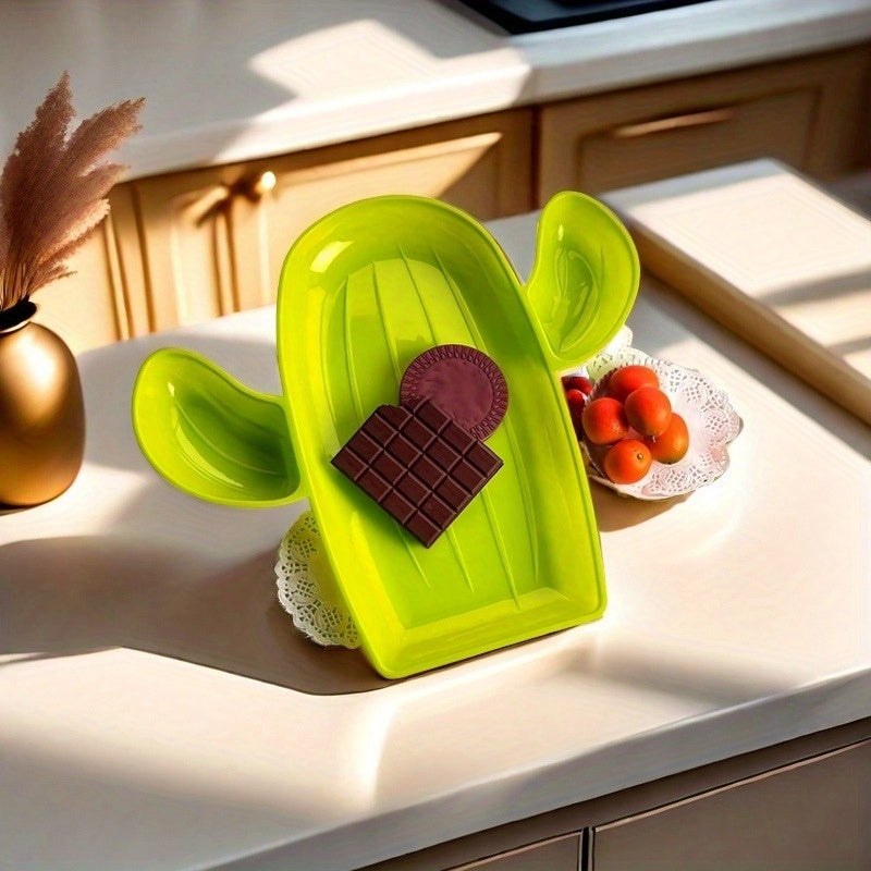 Cactus-Shaped Chip & Dip Tray, For chips, snacks, and dips.