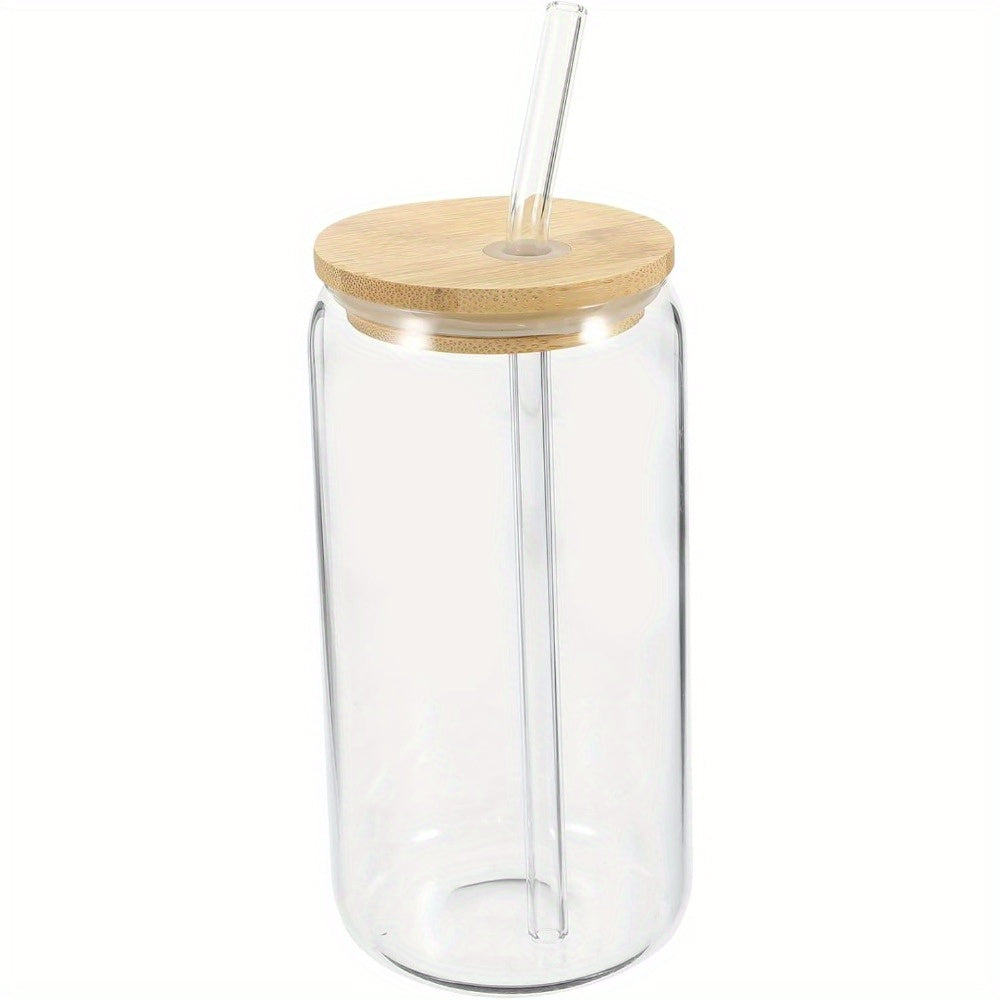 Glass Juice Bottles with Bamboo Lid and Drinking Glasses: A Transparent Cup for Drinking Juice, Coffee, Tea and More