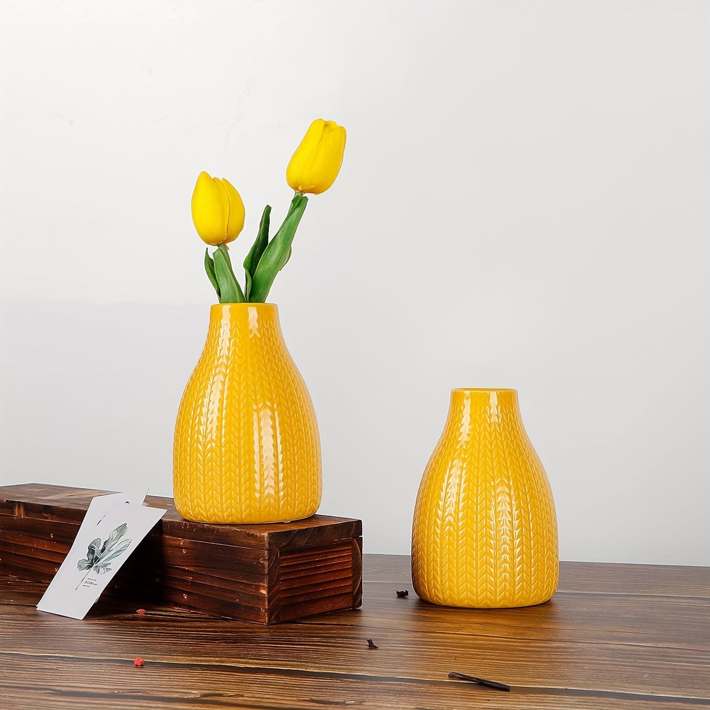 flower Vase Set of 3, Decorative Ceramic Vase, Embossed Pattern Vase for Decor Home Living Room Office Parties Wedding, 3.7" Wide 5.5" Tall