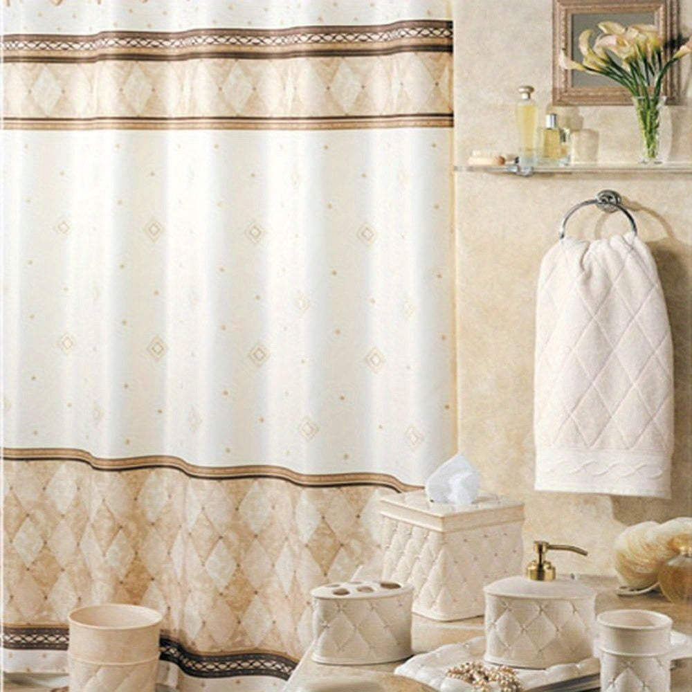 Corinthia Beige Fabric Waterproof Cream Shower Curtains for Bathroom, Printed Ivory Bathroom Curtains, 72" Wx72" H