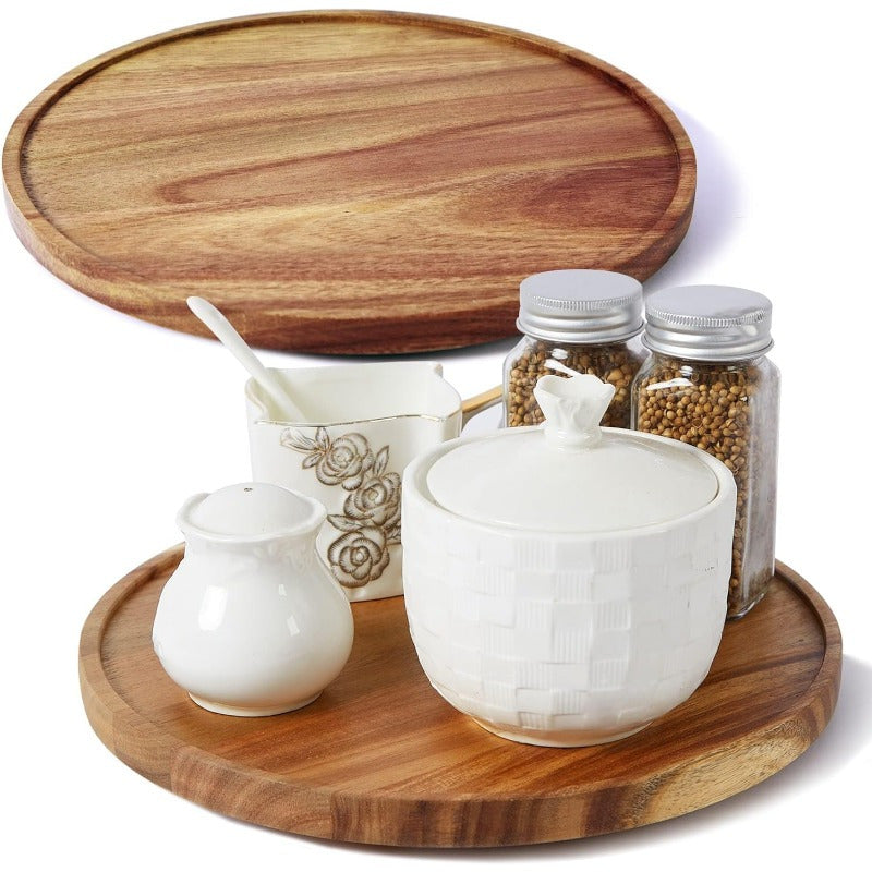 10-inch Acacia Wood Lazy Susan Organizers, ACIAZAAZ Lazy Susan Turntable for Cabinet, Kitchen Turntable Storage for Table, Countertop, Pantry