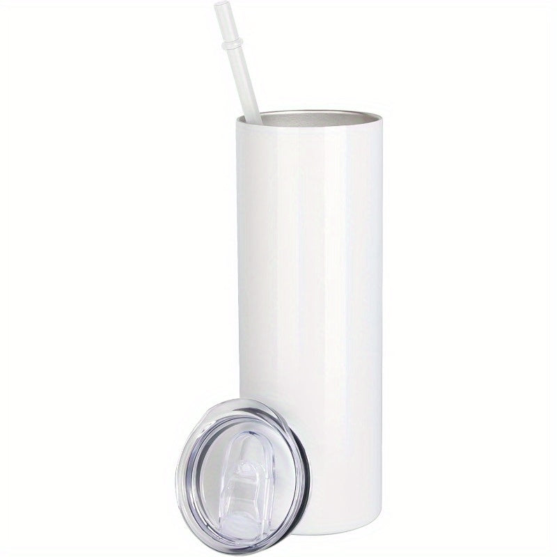 15oz Slim Sublimation Tumblers with Straws, Stainless Steel Double-Wall Insulated, Straight Skinny Design - Ideal for DIY Projects & Tumbler Press Machines, Beverage Container|Modern Drinkware|Insulated Drinkware