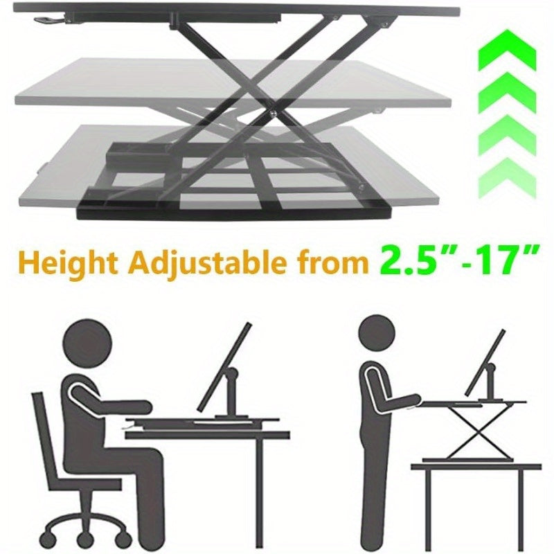 Adjustable Height Standing Desk, Portable and Easy to Move, Foldable Desk, Large Wide Rising Tabletop Computer Table Laptop Home Office Black