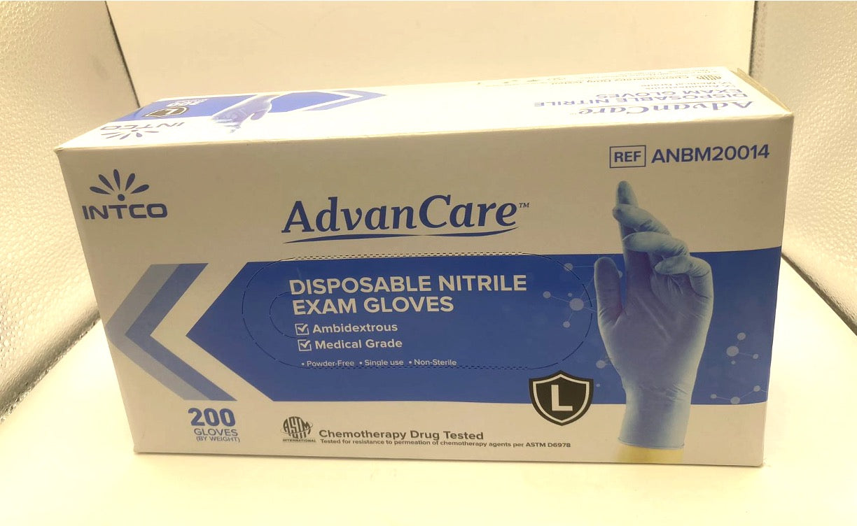 INTCO ADVANCARE Nitrile Exam Large Gloves-200 ct medical gloves blue