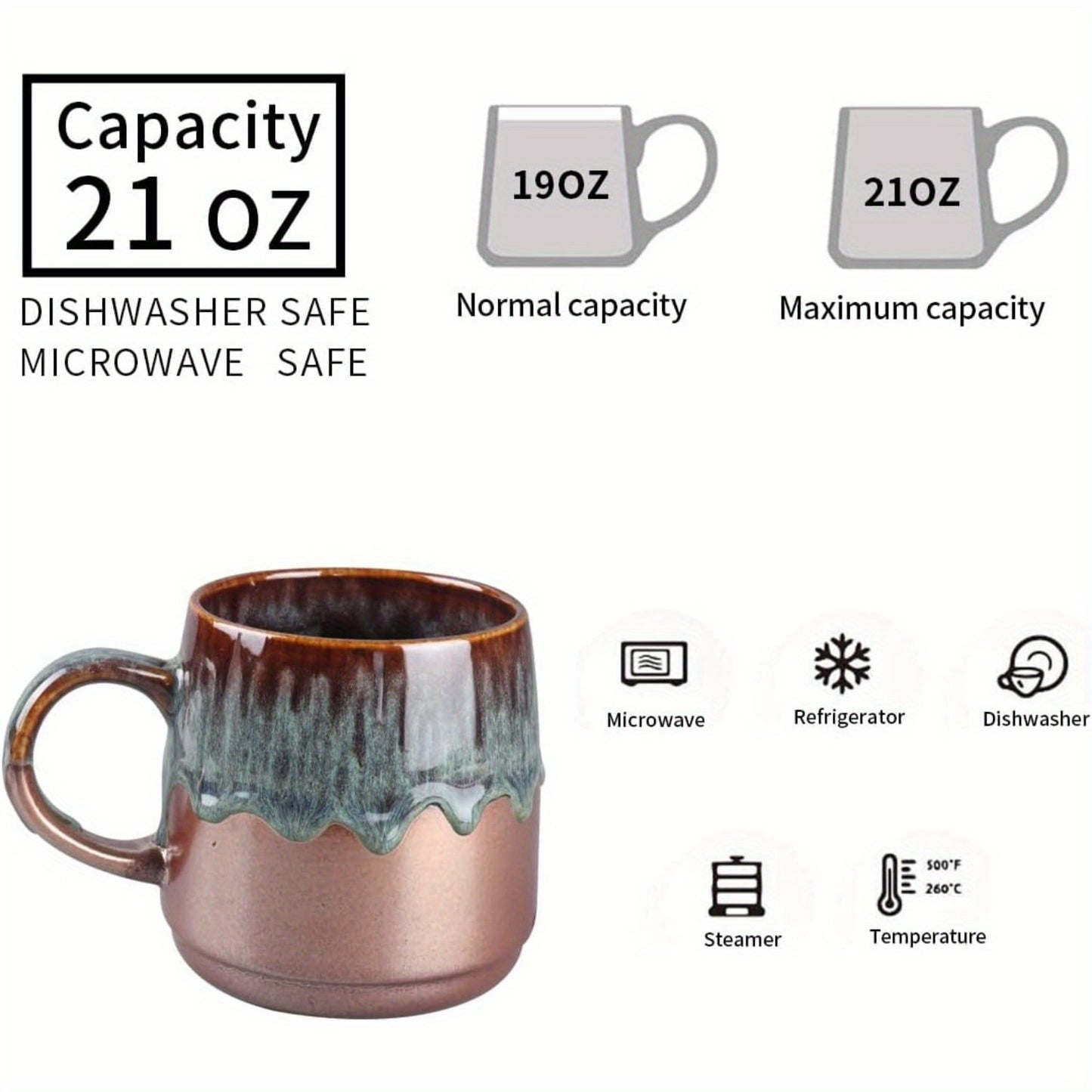 Large Ceramic Coffee Mug, 21 Oz, Gilt Reseda Big Tea Cup for Office and Home, Dishwasher and Microwave Safe...