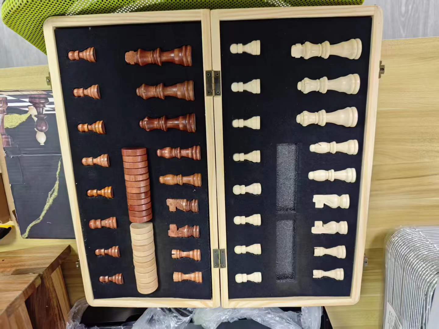 Portable Wooden International Chess Set with Compact Storage Case - Ideal for Travel and Home Use