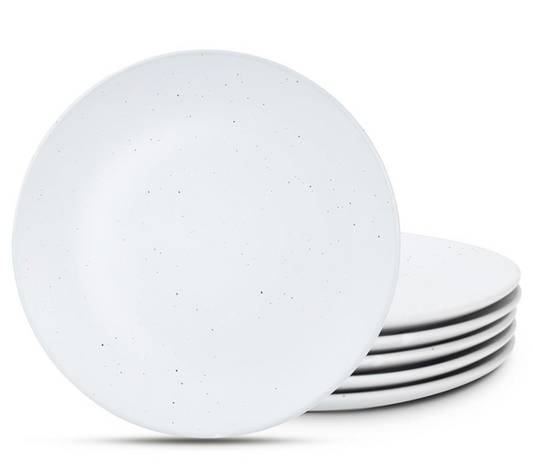 6 - Piece Set of Speckled White Ceramic Dinner Plates - Stylish & Durable