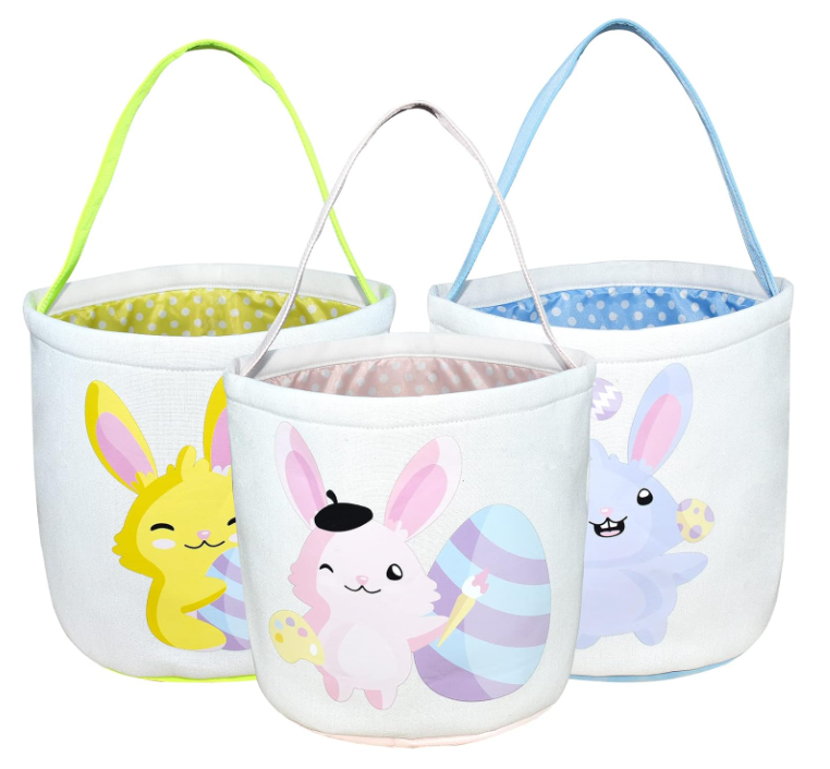 Colorful Easter Bunny - themed Canvas Baskets with Handles