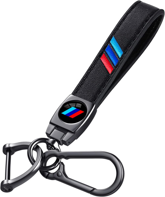 Stylish Leather Keychain with Color - Block Design and Sturdy Metal Hook
