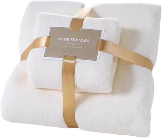 Microfiber Towel Set – Soft, Absorbent & Quick Dry – 27.5"x55.1" & 13.8"x29.5" – Lightweight Bath, Travel & Baby Towels – Baby Gift Set for Shower. (Milk White)