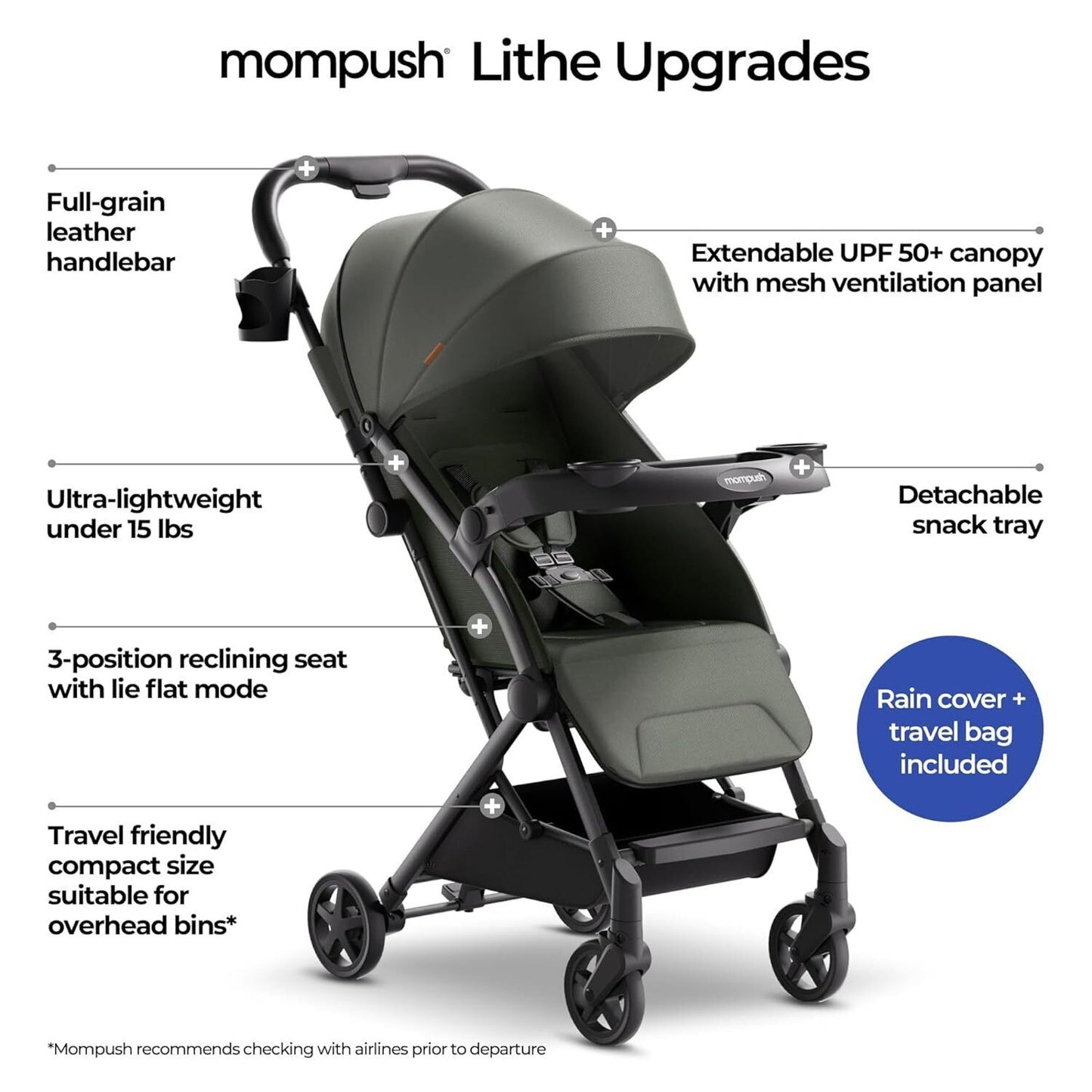 Mompush Lithe Lightweight Stroller + Snack Tray