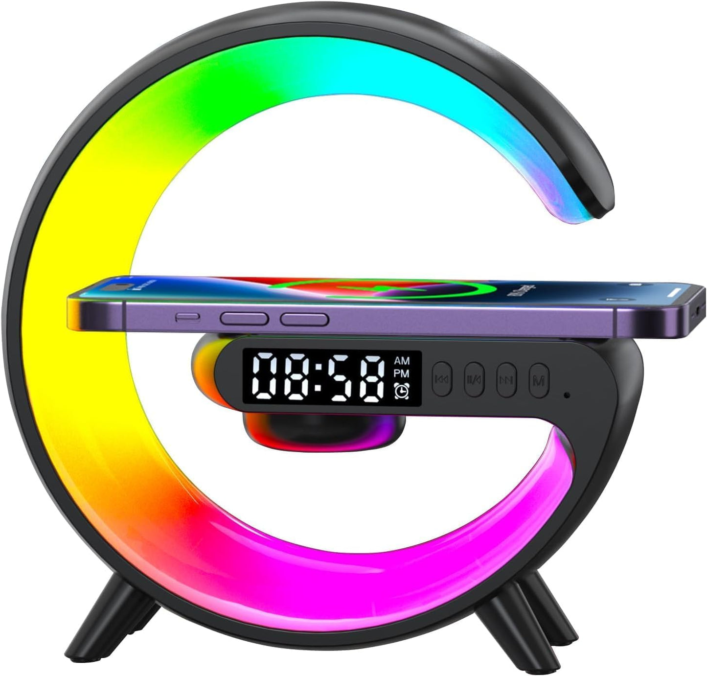 LED Lamp Smart G Bluetooth Speaker Wireless Charger RGB Alarm Clock Night Light