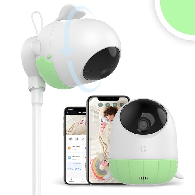 Ellie Baby Monitor,Covered Face Alert,Auto Photo Capture,Cry Soothing,2 Way Talk,Virtual Fence,2K HD,Night Vision,Temp Humidity,Breathing Detection