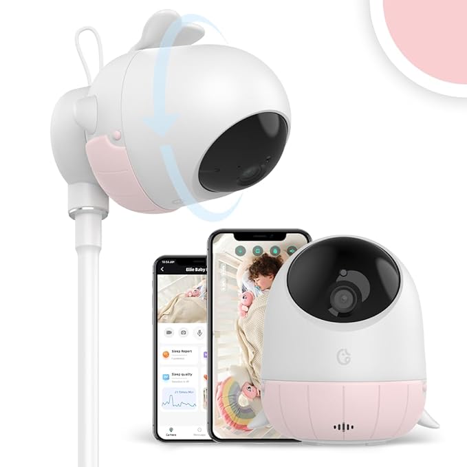 Ellie Baby Monitor,Covered Face Alert,Auto Photo Capture,Cry Soothing,2 Way Talk,Virtual Fence,2K HD,Night Vision,Temp Humidity,Breathing Detection