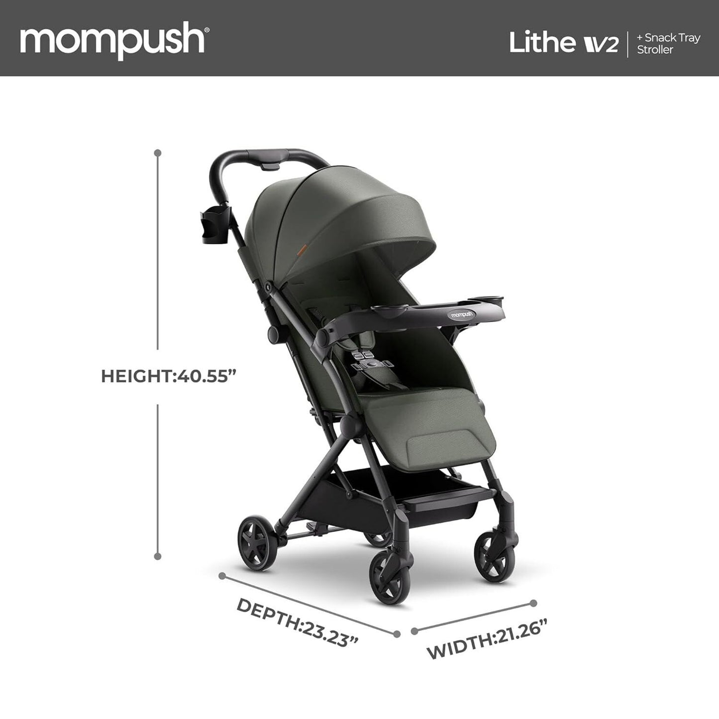 Mompush Lithe Lightweight Stroller + Snack Tray