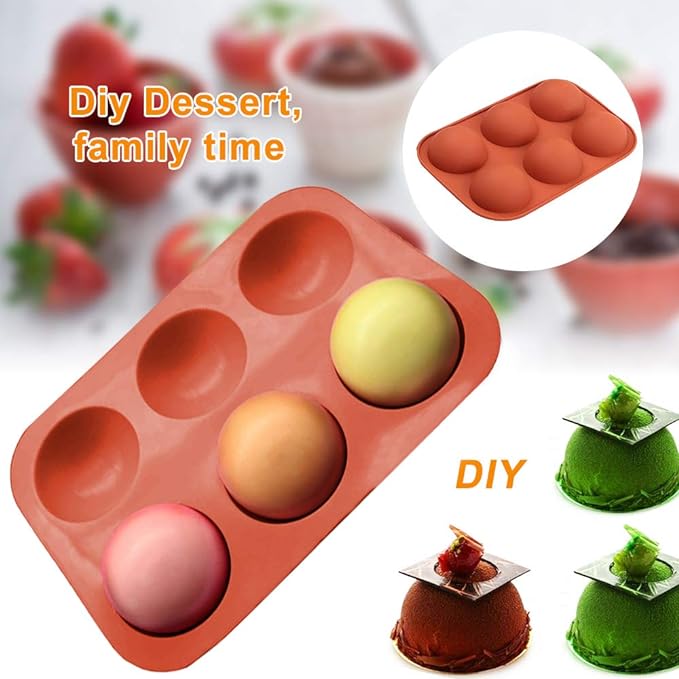 5 Pack Ball Chocolate Candy Mold, 6-Cavity Ball Shape Medium Semi Sphere Silicone Mold for Hot Chocolate Bomb, Candy Mini Soap, Cake, Jelly, Pudding, Ice Cube Bread Cupcake and Jello