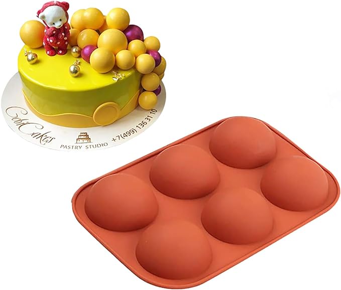 5 Pack Ball Chocolate Candy Mold, 6-Cavity Ball Shape Medium Semi Sphere Silicone Mold for Hot Chocolate Bomb, Candy Mini Soap, Cake, Jelly, Pudding, Ice Cube Bread Cupcake and Jello