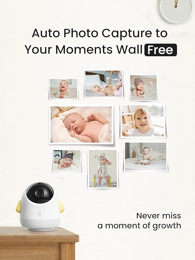 Simshine Baby Monitor, Covered Face Alert, Auto Photo Capture, Cry Auto Soothing Lullaby, Two-Way Talk, Virtual Fence, 2K Ultra HD, Infrared Night Vision