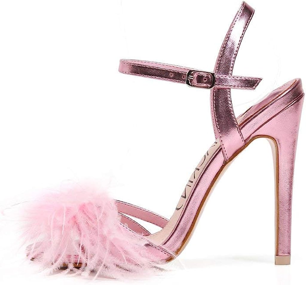 Women's High Heel Sandals Ankle Strap Stiletto Sandals With Feather