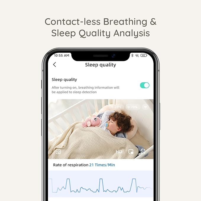 Simshine Baby Monitor, Covered Face Alert, Auto Photo Capture, Cry Auto Soothing Lullaby, Two-Way Talk, Virtual Fence, 2K Ultra HD, Infrared Night Vision