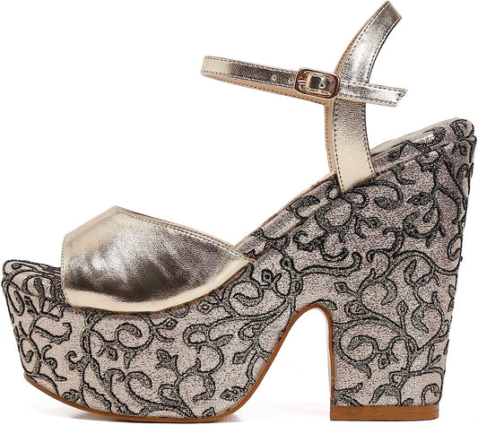 Women's Ankle Strap Buckle Closure Wedge High Heel Platform Dress Sandals
