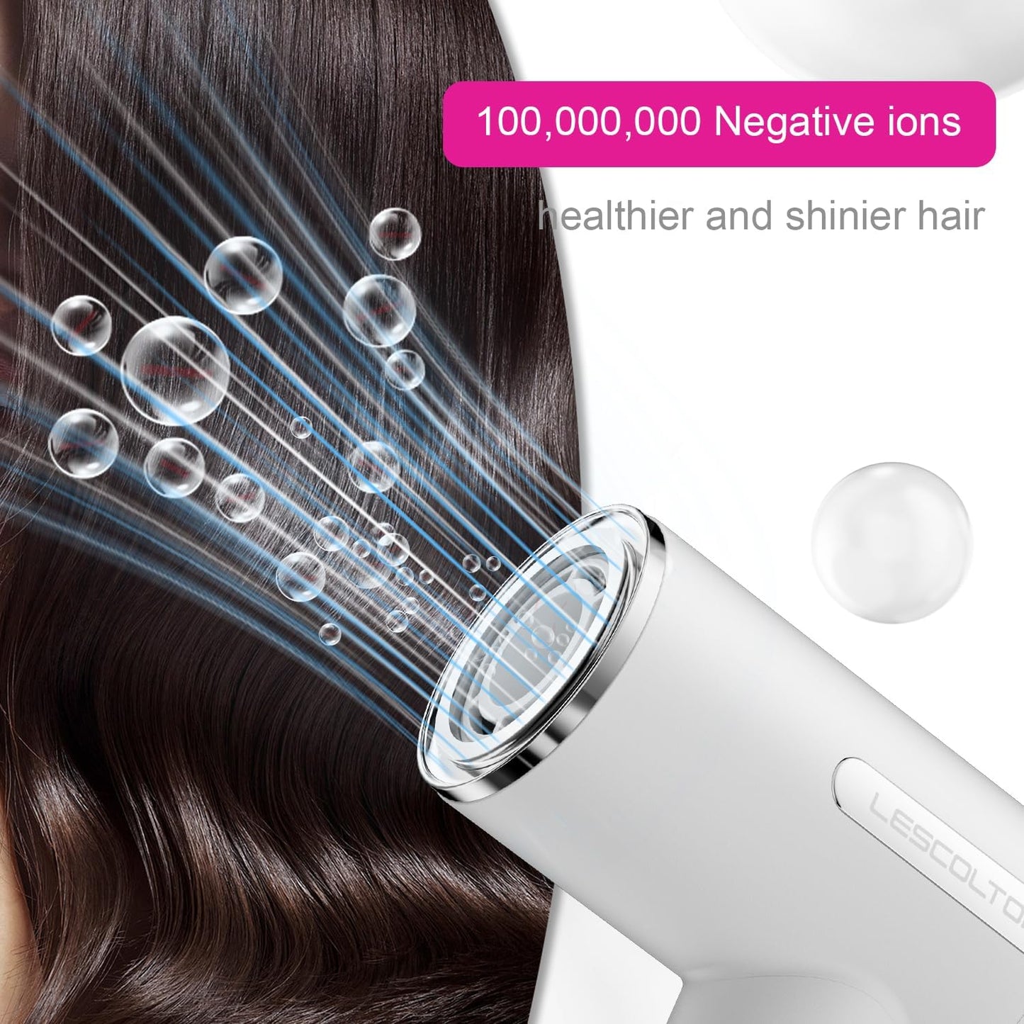 Lightweight Ionic Blow Dryer 110, 000 RPM Brushless Motor 1400W Powerful High Speed, Diffuser & LED Display, 3 Air Speeds for Fast Drying, Low Noise for Home Travel