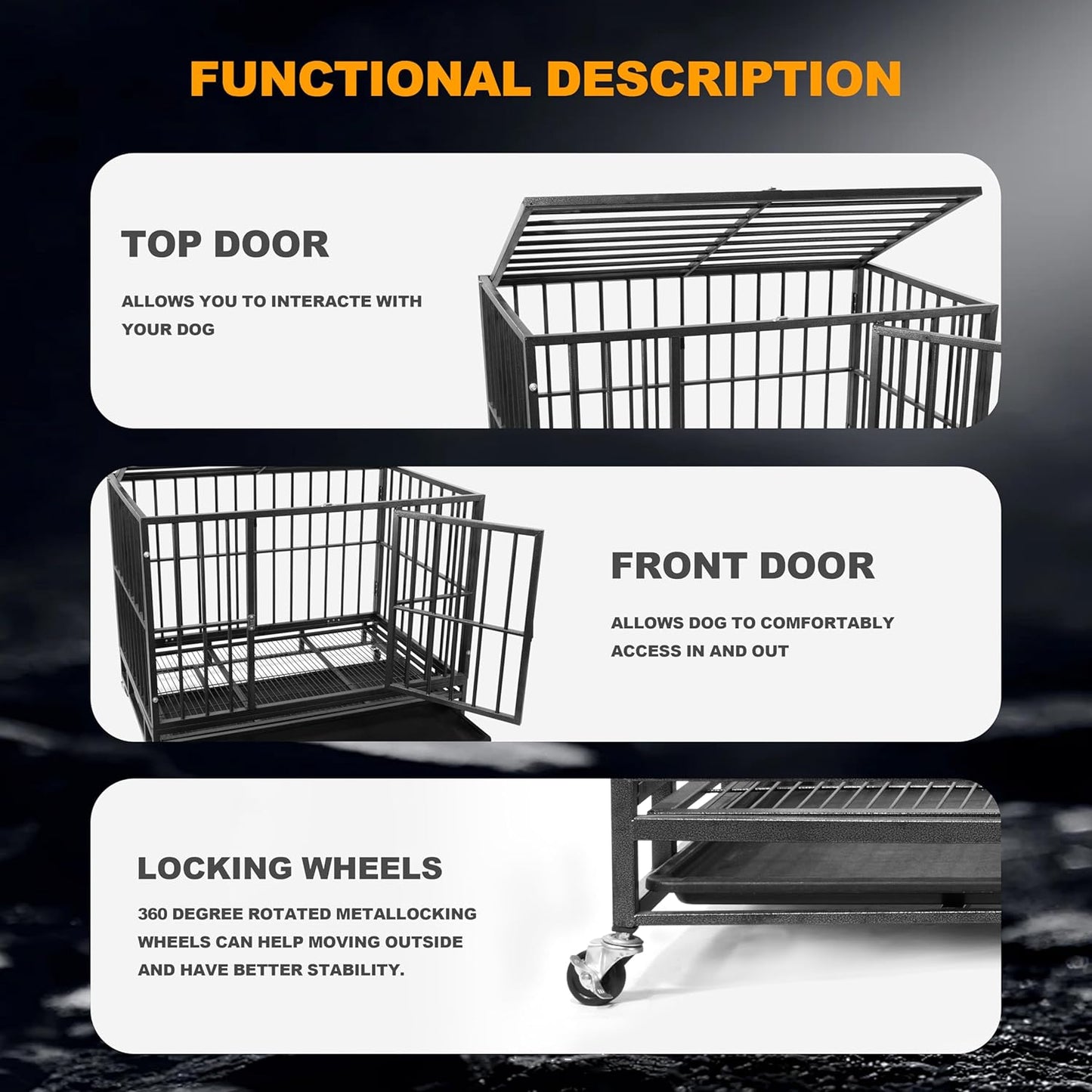 Sturdy Black Metal Dog Cage with Open - Top & Front Door - Ideal Pet Enclosure